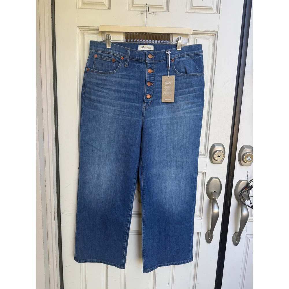 Madewell Slim Wide-Leg Crop Jeans Button Fly High Rise Medium Wash Denim Size 32
